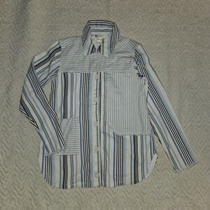 Maeve Striped Button Down Shirt - Blue, White, and Green